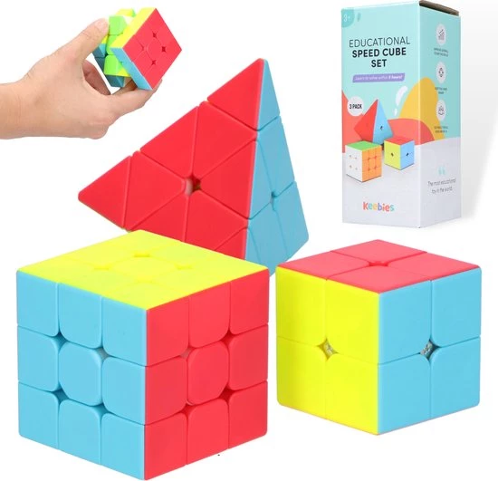 Keebies Rubiks Speed Cube Set - 3x3 / 2x2 - Pyraminx - Breinbreker - Schoencadeautjes Sinterklaas - Incl. Solver / Oplossen Handleiding - 3 Pack 3 Keebies Rubiks Speed Cube Set - 3x3 / 2x2 - Pyraminx - Breinbreker - Schoencadeautjes Sinterklaas - Incl. Solver / Oplossen Handleiding - 3 Pack