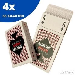 ESTARK Luxe Speelkaarten - 4 Sets - Plastic Coating - Poker Kaarten - Kaartspel - Spelkaarten - Spel Kaart - 4 X 56 - Gezelschapsspel - Spelen - Playing Cards - Cijfer In Alle 4 De Hoeken - 4 STUKS -Bolseeplgoed Verkoopwinkel 550x550 259