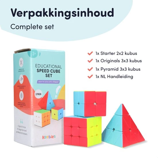 Keebies Rubiks Speed Cube Set - 3x3 / 2x2 - Pyraminx - Breinbreker - Schoencadeautjes Sinterklaas - Incl. Solver / Oplossen Handleiding - 3 Pack 12 Keebies Rubiks Speed Cube Set - 3x3 / 2x2 - Pyraminx - Breinbreker - Schoencadeautjes Sinterklaas - Incl. Solver / Oplossen Handleiding - 3 Pack - Afbeelding 10