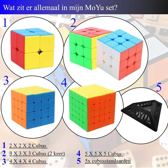 Puzzelkubus – 2x2, 3x3, 4x4, 5x5 - Extra 3x3 Puzzelkubus - Rubiks Cube - MoYu Speed Cube - Gratis 5x Cubestands - Complete Set 5 Puzzelkubus – 2x2, 3x3, 4x4, 5x5 - Extra 3x3 Puzzelkubus - Rubiks Cube - MoYu Speed Cube - Gratis 5x Cubestands - Complete Set - Afbeelding 3