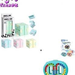 2 Stuks - Happy Trendz® - Fidget Bean Puzzle 2in1 + Infinity Cube Blauw | Speelgoed | Rage | Puzzel Blauw | Stress Bal | Friemel Puzzel Bal | Nieuw Model Fidget | Fidget Infinity Cube