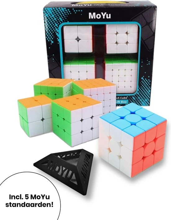 Puzzelkubus – 2x2, 3x3, 4x4, 5x5 - Extra 3x3 Puzzelkubus - Rubiks Cube - MoYu Speed Cube - Gratis 5x Cubestands - Complete Set 3 Puzzelkubus – 2x2, 3x3, 4x4, 5x5 - Extra 3x3 Puzzelkubus - Rubiks Cube - MoYu Speed Cube - Gratis 5x Cubestands - Complete Set