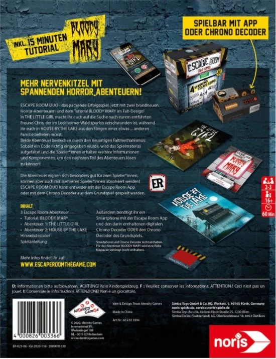 Onbekend Noris Escape Room Duo Horror Bordspel Reizen/avontuur 6 Onbekend Noris Escape Room Duo Horror Bordspel Reizen/avontuur - Afbeelding 4